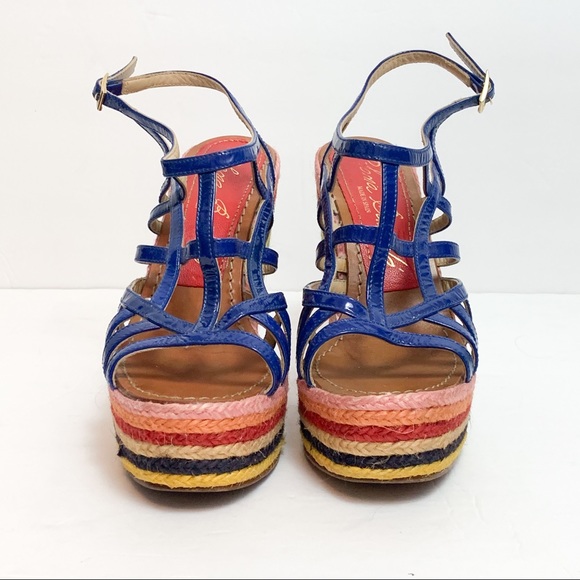 Paloma Barcelo Rainbow Espadrille Wedge Sandals Raffia - Picture 2 of 6